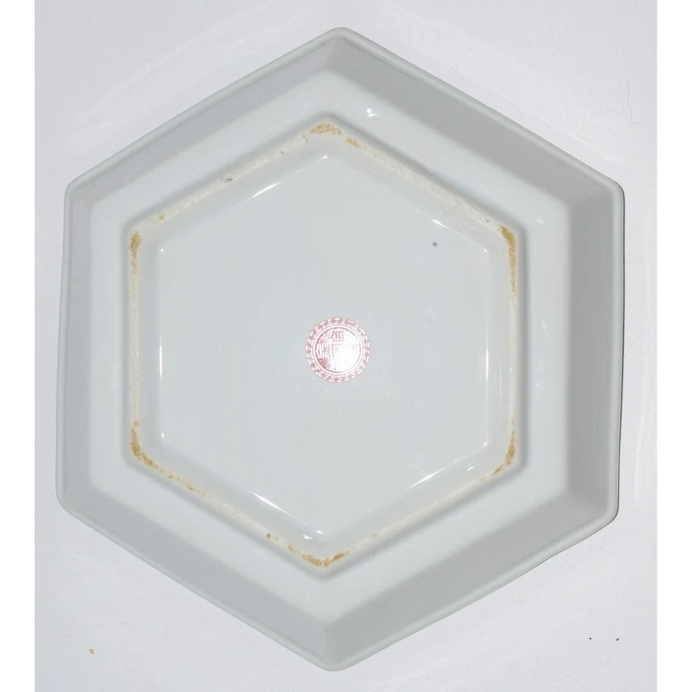 EUC Hexagonal Appetizer Plates 2pc 7.25in White Red Blue Good Mandala Boho